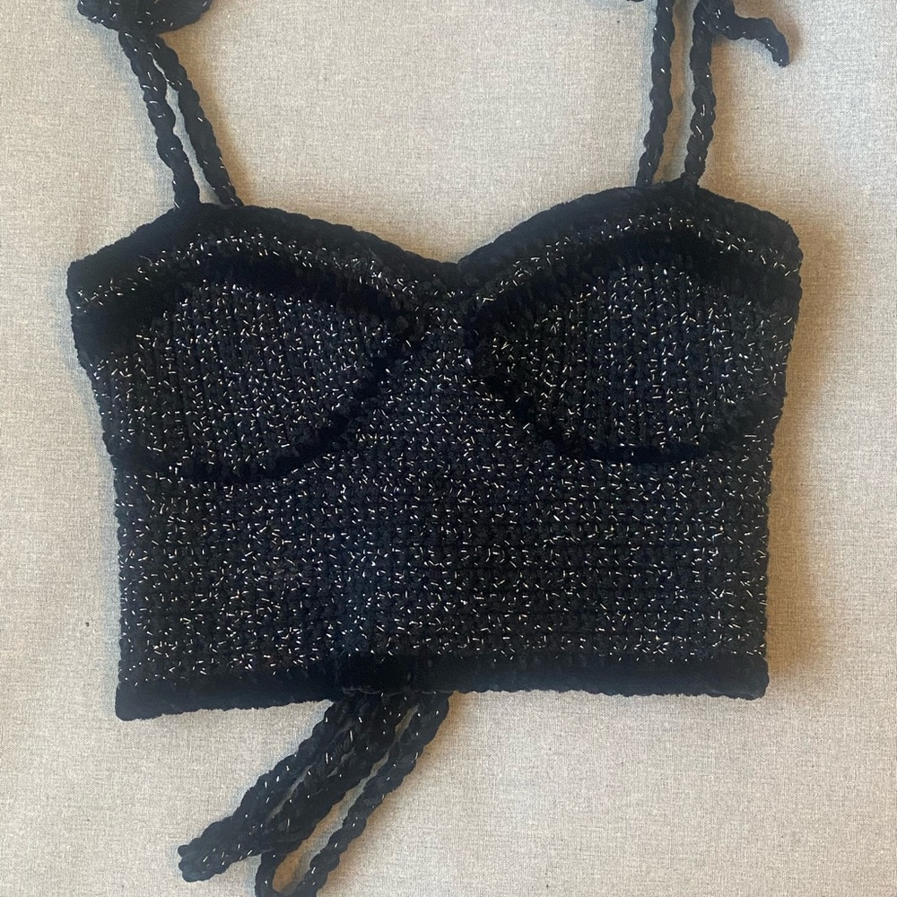 Black and Silver Knit Crop Top